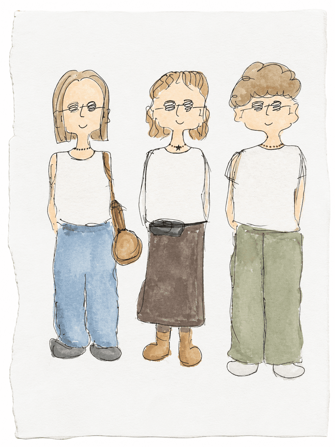 ビーズチョーカーを着けた3人のイラスト